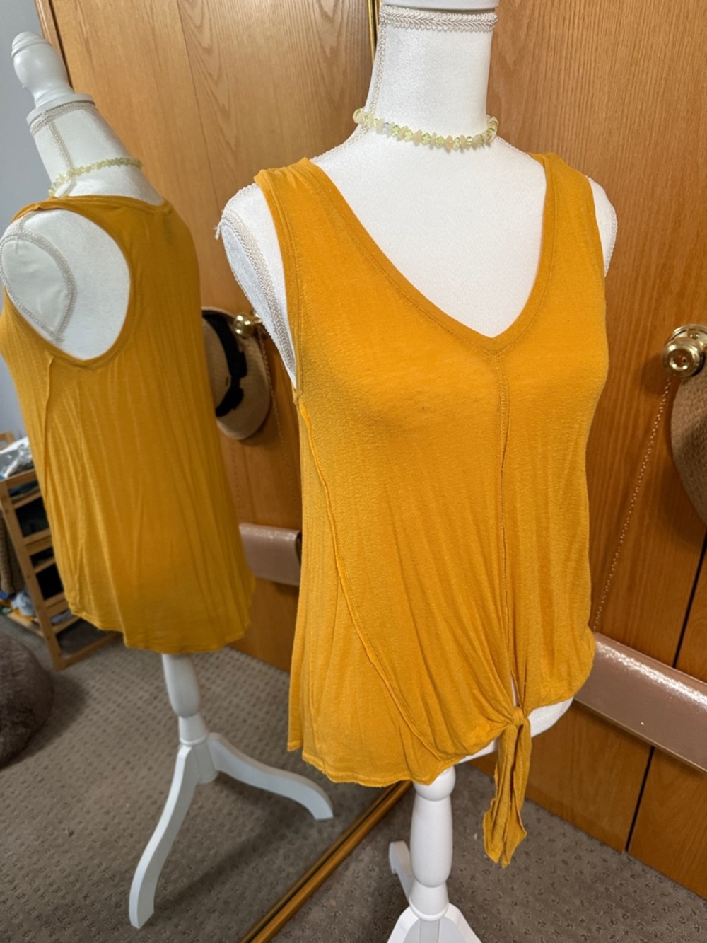 Universal Thread Mustard V-Neck Tie-Front Tank